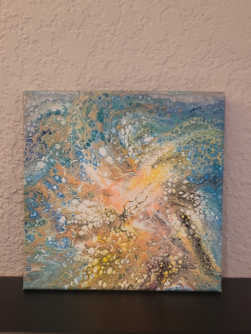 Abstract Fluid Art Canvas in Blue, Yellow & Peach - Home Art